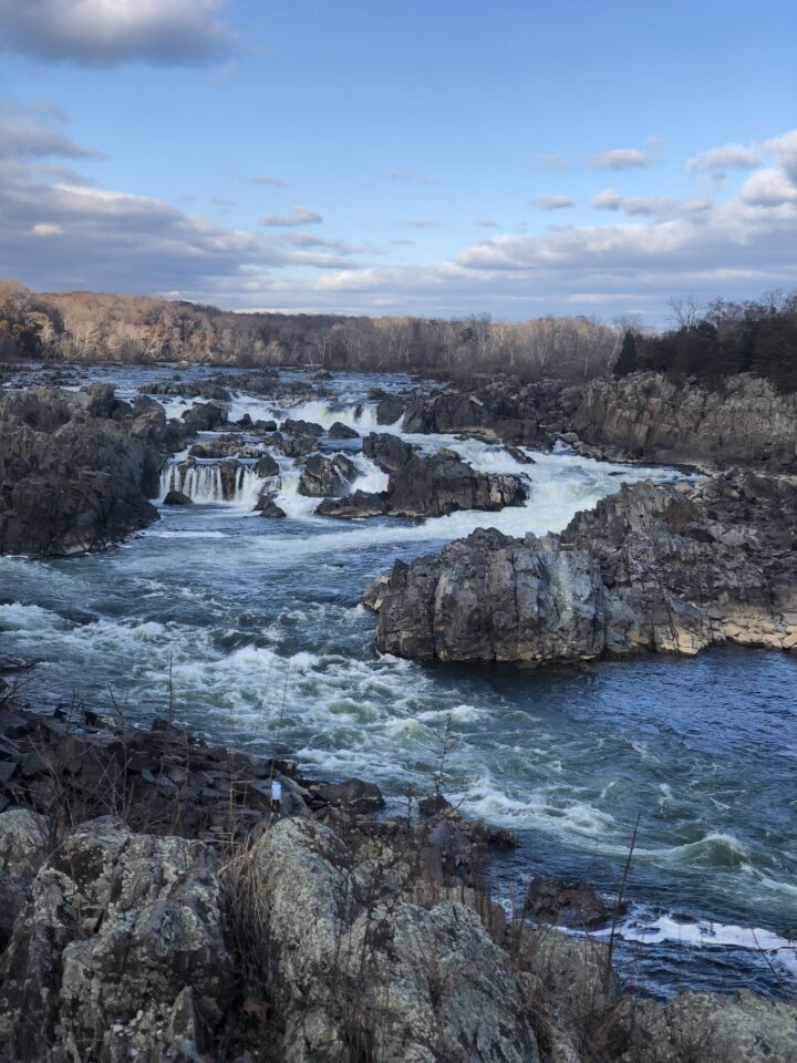 Rapid water flowing around rocks and boulders